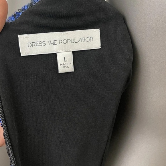 Dress the Population Dress Womens L Blue Sequin Mini Plunge Neckline Sleeveless - Picture 9 of 9